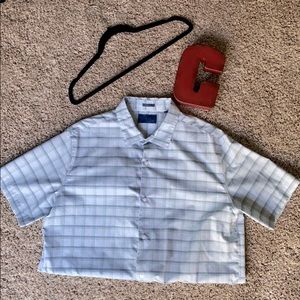 Men’s casual button down light blue plaid